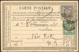 Cartes Postales 1873. 20cts Pour Voie De Mer, Pour Les USA. Afft N°77 + 75 Obl Paris Mai 77 Pour New-York Avec Arr. - Other & Unclassified