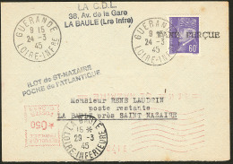 St Nazaire. Poste 509 Avec Griffe "Taxe Perçue" Sur Enveloppe De Guérande 24.3.45. - TB - War Stamps