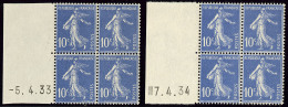 No 11, Deux Blocs De Quatre Avec Dates 5.4.33 Et 7.4.34 à Gauche. - TB - Coil Stamps