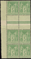 Types II Et III Se Tenant. No 106g, Deux Bandes De Trois Verticales Interpanneaux, Formant Bloc De Six Bdf. - TB - 1876-1878 Sage (Type I)