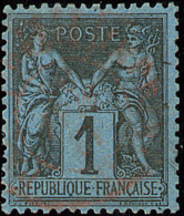 Bleu De Prusse. No 84, Obl Cad Rouge Des Imprimés, Superbe. - RR (cote Yvert) - 1876-1898 Sage (Type II)