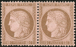 Erreur. No 55e, 15c Brun Sur Rose En Paire Horizontale Avec 10c, Très Jolie Pièce. - TB. - RR - 1871-1875 Ceres