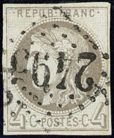 Report I. No 41Ia, Gris Foncé, Obl Gc 2495, Réparé Dans Un Angle, TB D'aspect - 1870 Bordeaux Printing