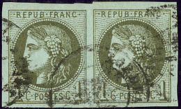 No 39Ia, Olive Très Foncé, Paire Horizontale Pos. 12-13. - TB - 1870 Bordeaux Printing