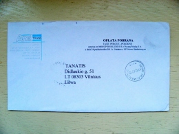 Cover Sent From Poland To Lithuania 2015 Taxe Percue - Covers & Documents