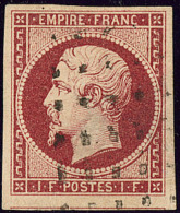 No 18a, Carmin Clair, Un Voisin, Obl Gros Points, Jolie Pièce. - TB. - RR - 1853-1860 Napoleone III