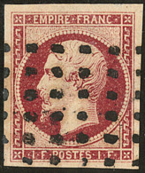 No 18, Carmin, Obl Gros Points, Jolie Pièce. - TB. - R - 1853-1860 Napoleone III