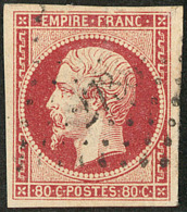 Vermillonné Foncé. No 17Ag, Obl Pc, Aminci Mais TB D'aspect - 1853-1860 Napoleone III