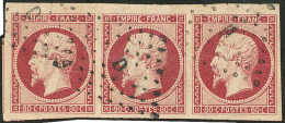 No 17A, Bande De Trois Bdf + Deux Voisins, Obl Losange "D", Jolie Pièce. - TB - 1853-1860 Napoleone III