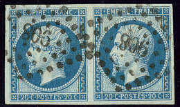 No 14IIa, Bleu Vert, Paire Horizontale Obl Pc 908. - TB - 1853-1860 Napoléon III