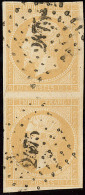 No 13Ib, Jaune Citron, Paire Verticale Obl Pc 2475. - TB - 1853-1860 Napoléon III
