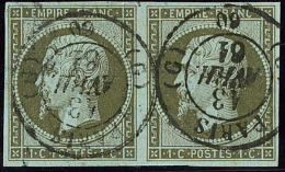 No 11, Paire Horizontale Obl Cad De Avril 61. - TB - 1853-1860 Napoleone III