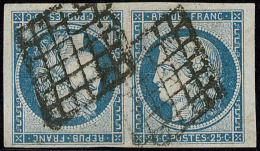 Tête-bêche. No T4, Bleu, Paire Horizontale Obl Grille, Très Jolie Pièce. - TB. - RR - 1849-1850 Ceres