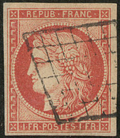 Vermillon Vif. No 7a, Obl Grille, Très Jolie Pièce. - TB. - RRR - 1849-1850 Ceres