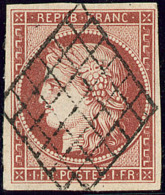 Rouge-brun. Yvert 6A, Obl Grille, Superbe. - R (cote Yvert) - 1849-1850 Ceres