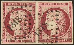 No 6e, Carmin Vif, Paire Horizontale Obl Pc 1818, Jolie Pièce. - TB. - R - 1849-1850 Ceres