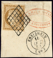 No 1d, Obl Grille Sur Petit Fragment Avec Cad D'Ensisheim Oct 51. - TB - 1849-1850 Cérès