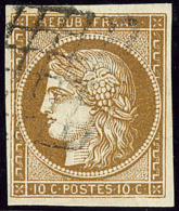 No 1d, Bistre Verdâtre Foncé, Obl Grille, Belle Nuance, Jolie Pièce. - TB - 1849-1850 Cérès