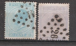 BELGIQUE 1865, Leopold 1 Er , 2 Timbres Yvert N° 18 & 18 A , 20 C Bleu & Outremer , TB - 1865-1866 Profile Left