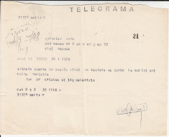 TELEGRAMME SENT LOCO IN CLUJ NAPOCA, 1981, ROMANIA - Telegraphenmarken