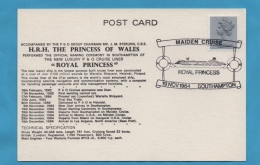 ROYAUME UNI H.R.H. PRINCESS OF WALES  POSTCARD 1984 MAIDEN CRUISE SOUTHAMPTON - Postmark Collection