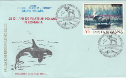 ARCTIC WILDLIFE, MOOSE, WHALE, REINDEER, PENGUIN, SPECIAL COVER, 1993, ROMANIA - Fauna ártica