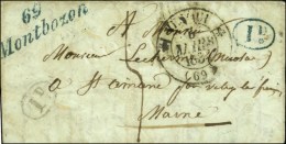 Cursive 69 / Montbozon Bleue + Décimes Rural Bleu Et Noir Càd T 12 VESOUL 1830. - TB / SUP. - Andere & Zonder Classificatie