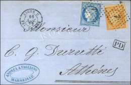 Ancre / N° 38 + 60 Càd LIGNE U / PAQ. FR. N° 1 Sur Lettre De Marseille Pour Athènes. 1872. -... - Maritieme Post