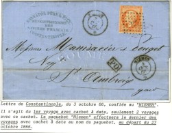 Ancre / N° 23 Càd NIEMEN / * 3 OCT. 66 Sur Lettre De Constantinople Pour St Ambroix. - TB / SUP. - R. - Maritieme Post