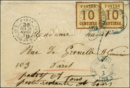 Cachet Bleu KPR FELDPOST RELAIS N° 13 / Alsace N° 5 Paire (infime Def)  Sur Lettre Pour Paris Au... - 1859-1959 Brieven & Documenten