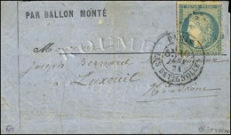 GC 347 / N° 37 Càd PARIS / LES BATIGNOLLES 10 JANV. 71 Sur Lettre Par Ballon Monté Pour Luxeuil... - Oorlog 1870