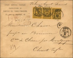 Càd PARIS R. MILTON / N° 93 Bande De 3 Sur Lettre Chargée Au 3ème échelon,... - 1876-1878 Sage (Type I)