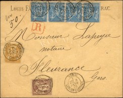 Càd T 18 NERAC / LOT ET GARONNE / N° 85 + N° 86 + N° 90 Bande De 4 Sur Lettre Recommandée... - 1876-1878 Sage (Type I)