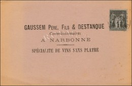 Càd NARBONNE /  N° 83 Sur Carte Publicitaire Georges Dreyfus Envoyée Sans Adresse. 1889. - TB. -... - 1876-1878 Sage (Type I)