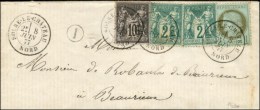 Càd T 18 SOLRE-LE-CHATEAU / NORD / N° 50 + N° 62 (2) + N° 89 Sur Lettre Pour Beaurieux. 1877. -... - 1876-1878 Sage (Type I)