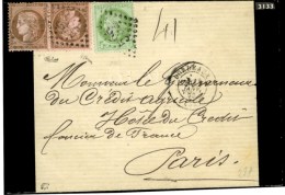 GC 532 / N° 53 + 58 Paire Tête Bêche Càd T 17 BORDEAUX Sur Lettre Pour Paris. 1875. - TB /... - 1871-1875 Cérès