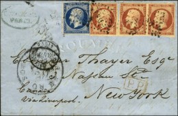 Losange DS2 / N° 14 (pd) + 17 (3) Càd (DS3) PARIS (DS3) 31 JANV. 56 Sur Lettre 2 Ports Pour New-York. -... - 1853-1860 Napoleon III