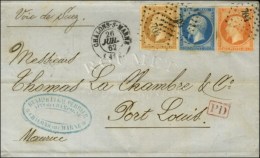 PC 704 / N° 13 + 14 + 16 Càd T 15 CHALONS-SUR-MARNE (49) Sur Lettre Pour Port Louis (Ile Maurice). 1862.... - 1853-1860 Napoleon III