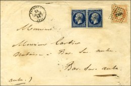 PC 2368 / N° 14 Paire Nuance Proche Du Bleu-noir + 16 Càd T 15 PALAISEAU (72) 24 JUIL. 56 Sur Lettre 3... - 1853-1860 Napoleon III