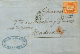 Grille / N° 16 Càd T 15 BAYONNE (64) Sur Lettre Pour L'Espagne. 1860. - TB / SUP. - R. - 1853-1860 Napoleon III