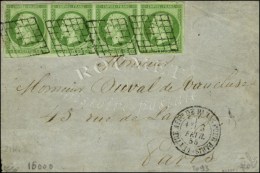 Grille / N° 12 Bande De 4 (2 Ex Pd) Càd LETTRE AFFie DE PARIS POUR PARIS 3 FEVR. 55 Sur Devant De Lettre... - 1853-1860 Napoleon III