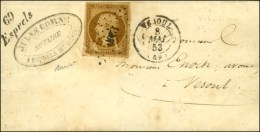 PC 1200 / N° 9 Bistre Foncé Càd T 15 VESOUL (69) Cursive 69 / Esprels Sur Lettre Locale. 1853. -... - 1852 Louis-Napoleon