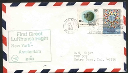 1967 Nazioni Unite New York, Primo Volo First Flight Lufthansa New York - Amsterdam , Timbro Di Arrivo - Poste Aérienne