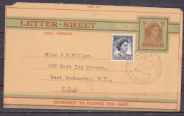 AUSTRALIA, 1961 First Day Of Issue,, Letter Sheet From Sydney NSW To New York, USA, Queen 5c Plus 5c Stamp - Lettres & Documents