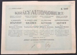 Budapest 1923. 'Király Automobil Részvénytársaság' 25 Részvénye... - Ohne Zuordnung