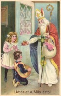 ** T2 'Üdvözlet A Mikulástól' / Saint Nicholas, Children, Greeting Card, Litho - Unclassified
