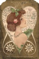 T4 Lady, Golden Decorated, Embossed, Art Nouveau Floral Litho Art Postcard S: Raphael Kirchner (EM) - Zonder Classificatie