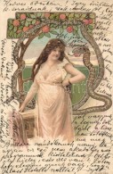 T4 Eve With Snake And Apple, Art Nouveau Litho  (wet Damage) - Unclassified