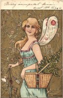 T2/T3 Art Nouveau Golden Litho Art Postcard S: Kieszkow (EK) - Non Classés