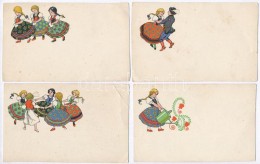 ** 4 Db RÉGI Magyar Grafikai Folklór Lap / 4 Old Hungarian Graphic Folklore Postcards - Zonder Classificatie